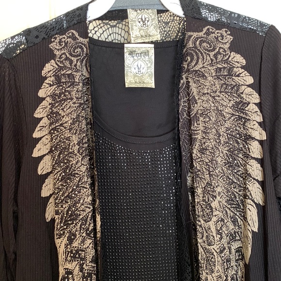 NWT VOCAL black & gold/taupe rhinestone & lace cardigan size small. Gorgeous! - Picture 8 of 9